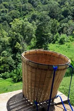 Close up of empty tea baskets for tea harvesting on tea plantations Stock Photos