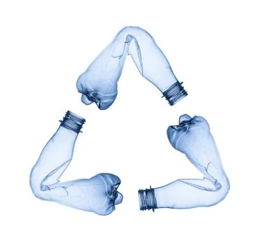 Close up of an empty used plastic bottle on white background Stockfoto's