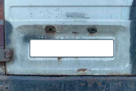 Close-up Of A Empty White Number Plate On dirty Car, copy space Stock Photos