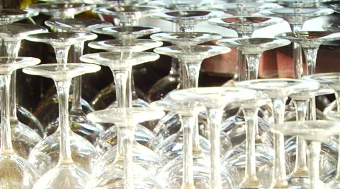 Close-up of empty wine glasses arranged upside down Stock Footage 54590479