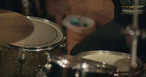 Close up energetic rock and roll tattooed drummer 4K Stock Footage 240874811