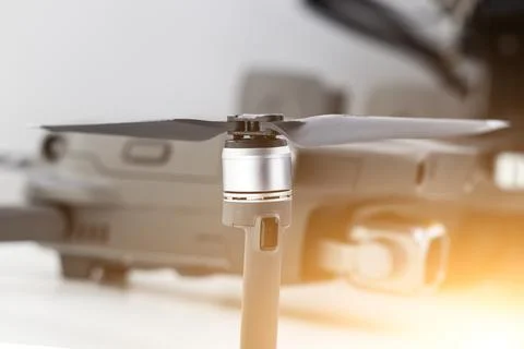 Close-up of the engine and propeller of a quadcopter, an unmanned aerial ve.. Stock Photos
