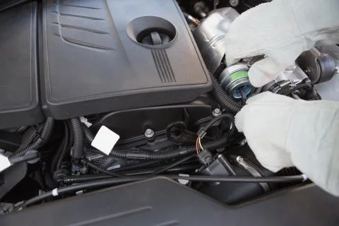 Close up of engine in bonnet Stock Photos