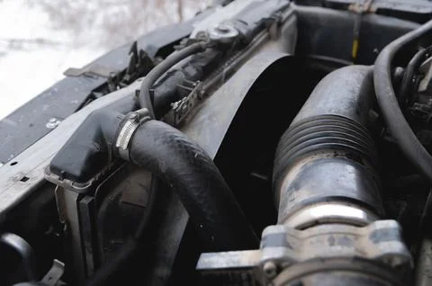 Close-up of the engine compartment of an old car Stock Photos