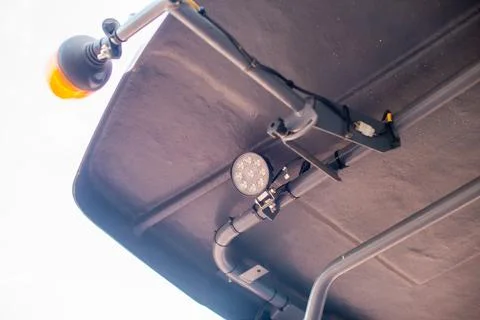 Close-up engine components in garage vehicle maintenance inspection underne.. 스톡 사진