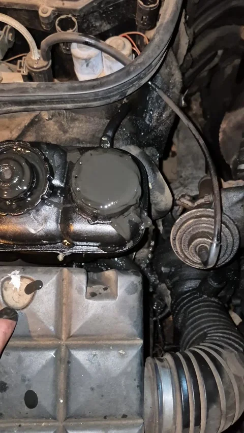 Close-Up of Engine Oil Leak and Mechanical Failure Inspection Video stock 335489505