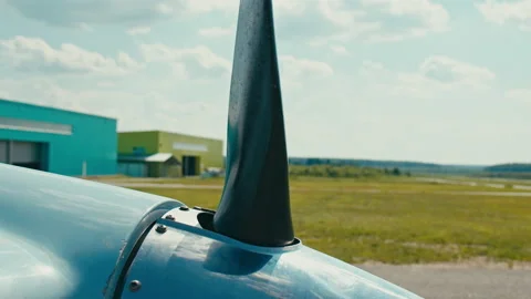 Close-up of the engine propeller of a single-engine private aircraft. Stock Footage 203826214