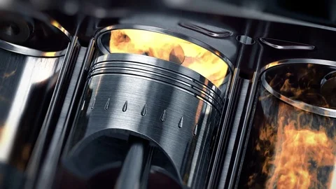 A close-up of engine in slow motion with explosions of fuel Stock Footage 80676325