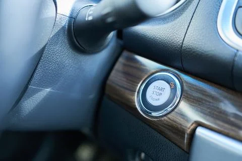 A close-up of the engine start button. Stock Photos