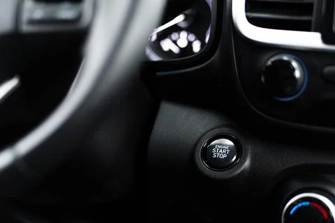 Close up engine start stop button from a modern sport car black luxury interi 스톡 일러스트