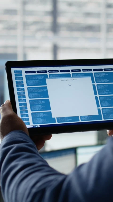 Close up of engineer examining microchip circuit layouts on tablet in factory Stock Footage 335883252