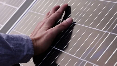 Close up of engineer hand is checking the operation of sun and solar panels o Stock Footage 171257811