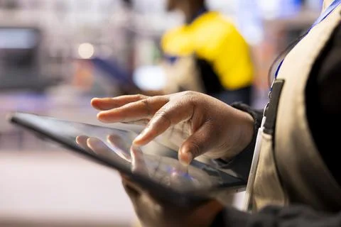 Close up of engineer using tablet Stock Photos