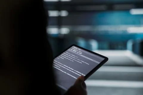 Close up of engineer using tablet in sustainable data center Stock Photos