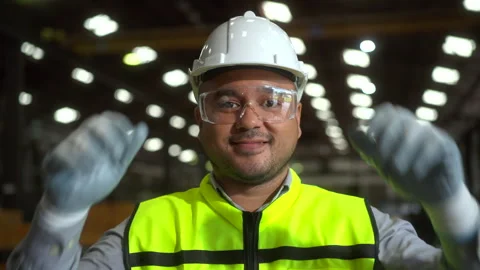 Close up engineer wearing protective safety helmet or hard hat. Safety equipment Stock Footage 287474177