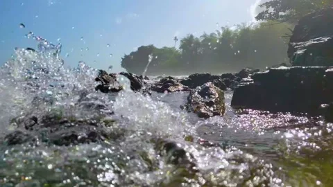 Close up of Epic Waves on Rocky Beach- Trinidad &amp;Tobago, Caribbean Stock Footage 141539957
