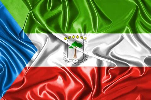 Close-up of the Equatorial Guinea flag fluttering in the wind. 3D illustration. Stock Illustration