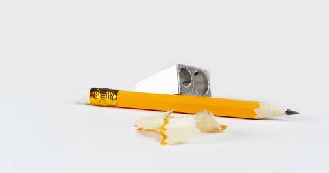 Close-up of erase pencil, sharpener and cuttings Video stock 98761496