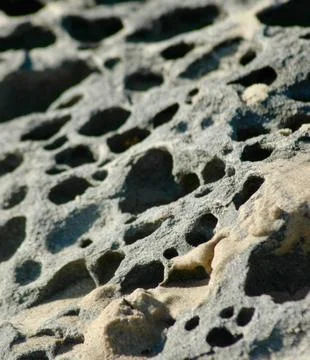 Close up of eroded rocks on a beach. Stock Photos