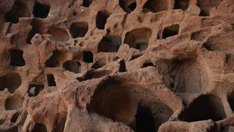 Close-up, Erosion in rock formations. Natural pattern of rocks eroded by wind Stock Footage 345995515