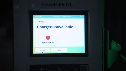 Close up of error on the recharging station screen at Electrify America EV pubic Stock Footage 318761452