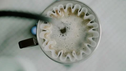 Close up espresso cup coffee pouring water scented aroma brew at HD backgrounds Stock Footage 336561966