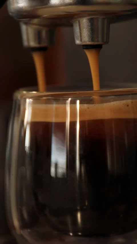 Close-up of espresso machine brewing coffee, with fresh coffee dripping Stock Footage 296972720