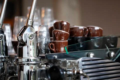 Close up espresso machine brewing a coffee espresso Stock Photos