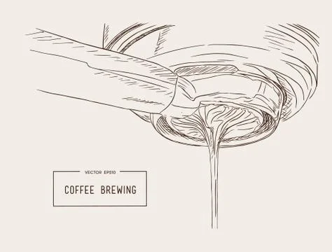 Close-up of espresso pouring from coffee machine. Professional coffee brewing Stock Illustration