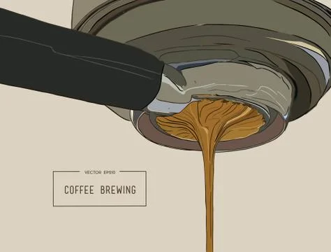 Close-up of espresso pouring from coffee machine. Professional coffee brewing Stock Illustration