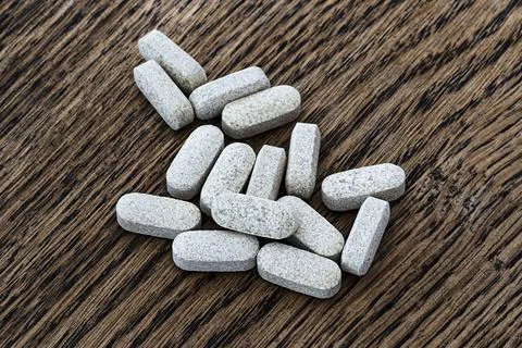 Close-up of ester-c tablets.  biologically active supplements Foto stock