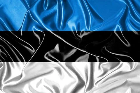 Close-up of the Estonian flag fluttering in the wind. 3D illustration. Stock Illustration