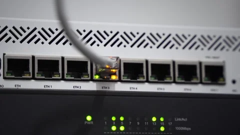 Close-up Ethernet cable on network switches light background Stock Footage 286333594