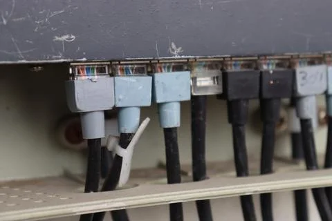 Close-up of Ethernet cable plugged into router for fast and reliable internet. Stock Photos