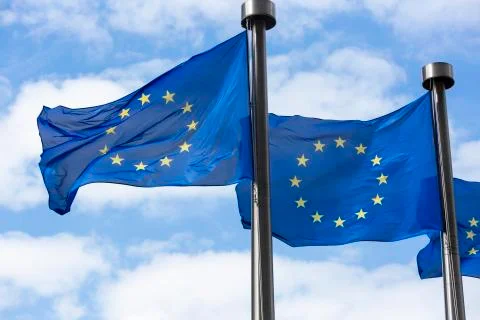 Close up EU Flags Stock Photos