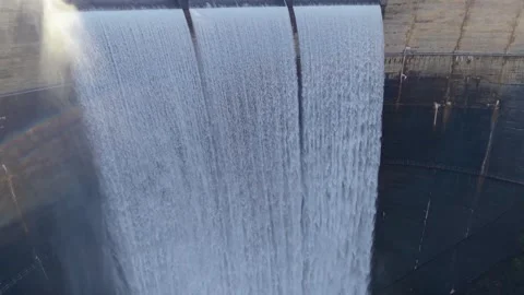 Close-up Of Eume River Dam's Spillway. pullback drone shot Видео 334043824