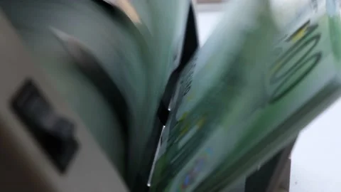 Close-up of euro banknotes in counting machine. Automatic money counting in the Stock Footage 152221053