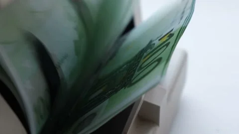 Close-up of euro banknotes in counting machine. Automatic money counting in the Stock Footage 155133770