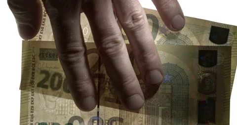 Close-Up of Euro Banknotes Exchanged as Bribe in Dramatic Light 库存影片 341446557