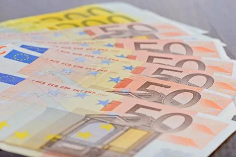 Close-up of Euro banknotes on the table Stock Photos