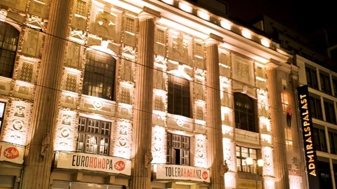 Close-up of evening historic lighted house with columns Video stock 125818315