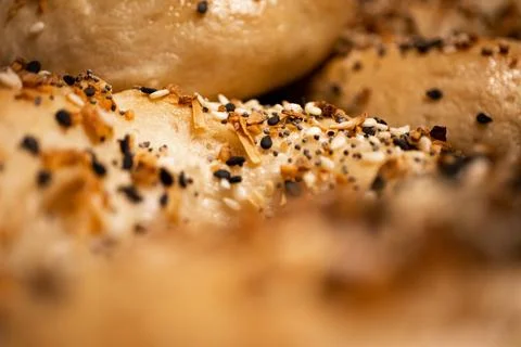 Close Up of Everything Bagel Stock Photos