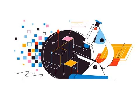 Close examination of data under a microscope Stock Illustration