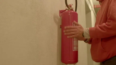 Close examination of fire extinguisher and pressure gauge details Stock Footage 322924672