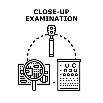 Close up examination visual concept comparing medical and technical inspectio Stock Illustration