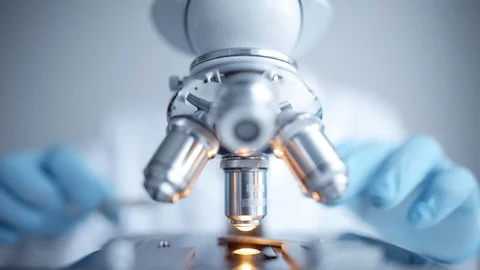 Close up of examining of test sample under the microscope Vídeos de archivo 85139988