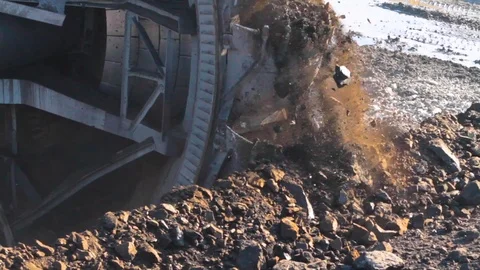 Close up of excavator digging the soil in a coal mine in northern Greece Stock Footage 120974814