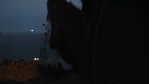 Close up of an excavator operating at night Stock Footage 121405765