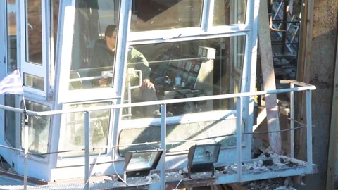 Close up of excavator's operator cabin in northern Greece  스톡 동영상 120975122