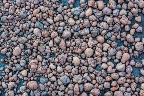 Close up expanded clay aggregate on ground Stock Photos